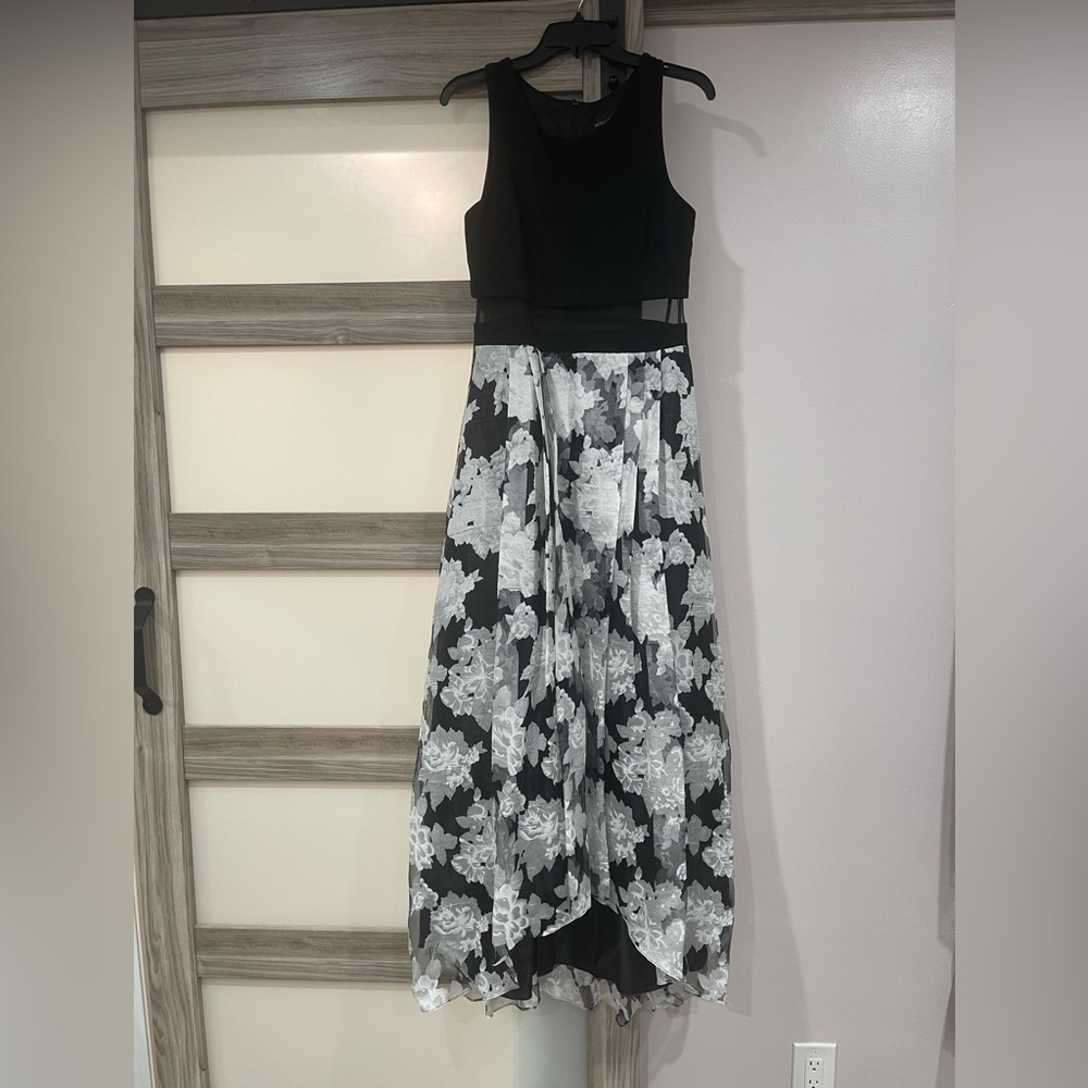 Betsy & Adam Asymmetrical Black and White Dress